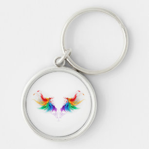 Fluffy Rainbow Vingar Rund Silverfärgad Nyckelring