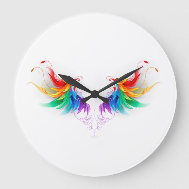 Fluffy Rainbow Vingar Stor Klocka (Framsida)