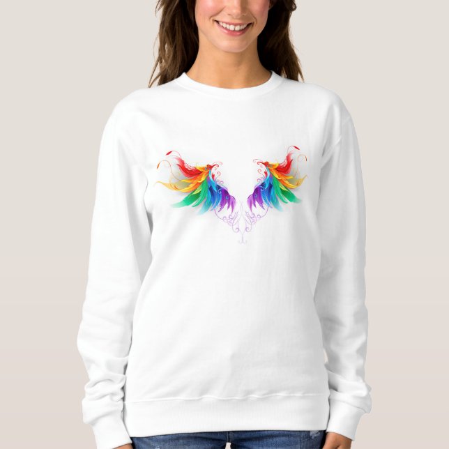 Fluffy Rainbow Vingar T Shirt (Framsida)