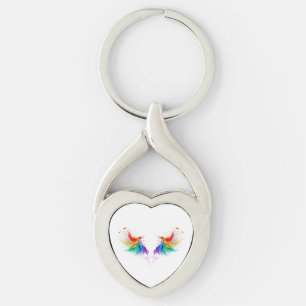 Fluffy Rainbow Vingar Twisted Heart Silverfärgad Nyckelring