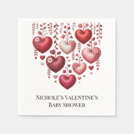 Fluffy Red Floral Heart Baby Shower Pappersservett