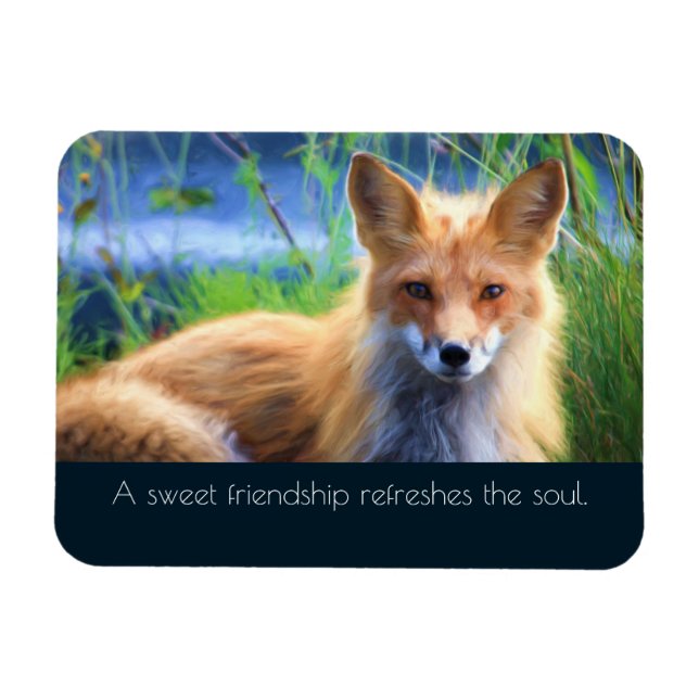 Fluffy Red Fox med Vänskap Quote Magnet (Horisontell)