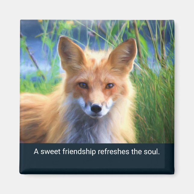 Fluffy Red Fox med Vänskap Quote Magnet (Framsidan)