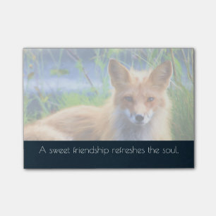 Fluffy Red Fox med Vänskap Quote Post-it Block