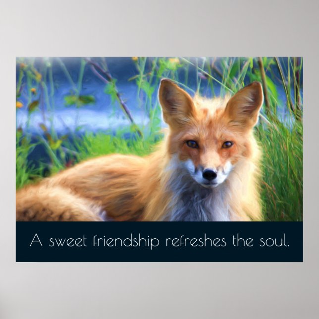 Fluffy Red Fox med Vänskap Quote Poster (Framsidan)
