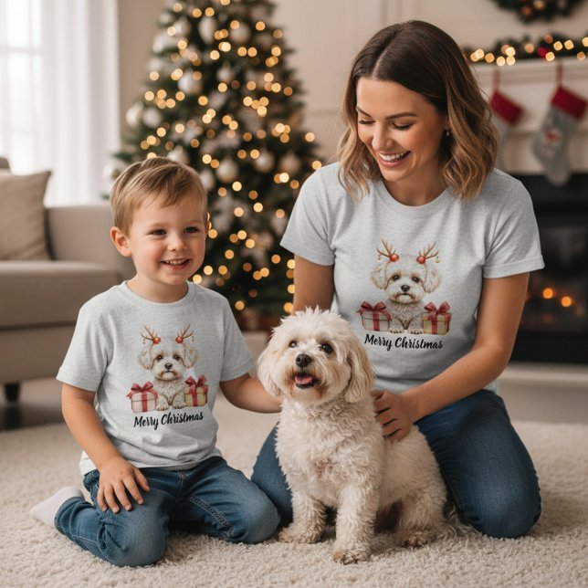 Fluffy Reindeer - Bichon Frise dog T Shirt (Skapare uppladdad)