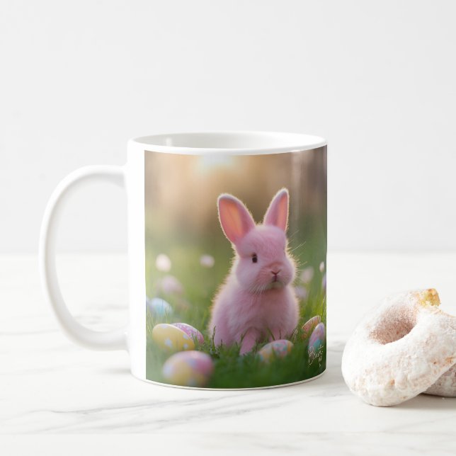 Fluffy Rosa Bunny Påsk Kaffemugg (Med munk)