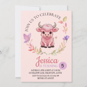 Fluffy Rosa Highlands Scottish Cow Inbjudningar