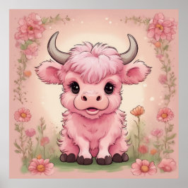 Fluffy Rosa Highlands Scottish Cow Poster