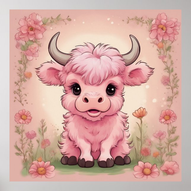Fluffy Rosa Highlands Scottish Cow Poster (Framsidan)
