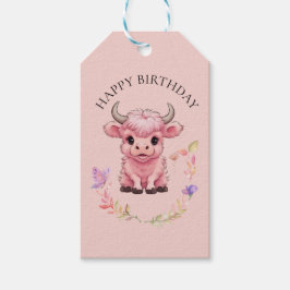 Fluffy Rosa Highlands Scottish Cow Presentetikett