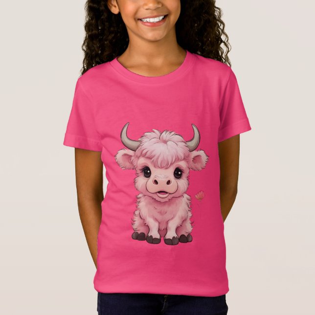 Fluffy Rosa Highlands Scottish Cow T Shirt (Framsida)