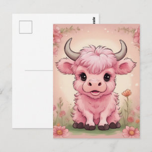 Fluffy Rosa Highlands Scottish Cow Vykort