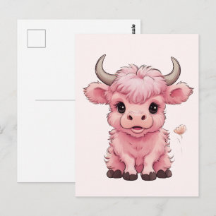 Fluffy Rosa Highlands Scottish Cow Vykort