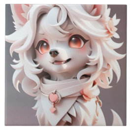 Fluffy Rosa och vit valp Kakelplatta