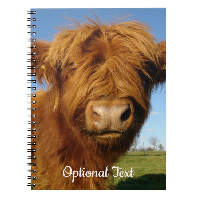 Fluffy Scottish Highland Cow - Blå himmel Anteckningsbok (Framsidan)