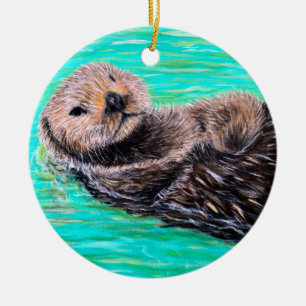 Fluffy Sea Otter-målning Julgransprydnad Keramik