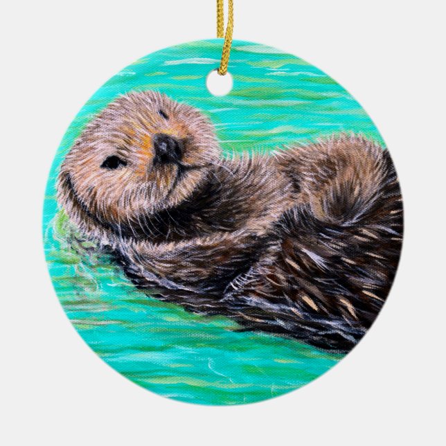 Fluffy Sea Otter-målning Julgransprydnad Keramik (Framsidan)