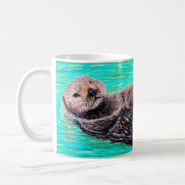 Fluffy Sea Otter-målning Kaffemugg (Vänster)