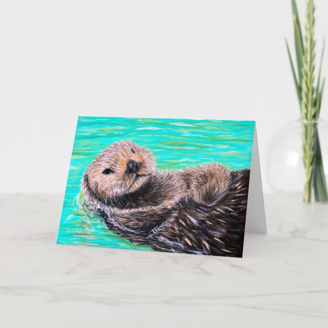 Fluffy Sea Otter-målning Kort (Framsida)