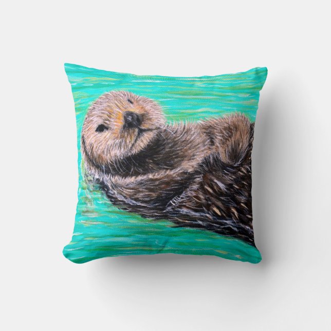 Fluffy Sea Otter-målning Kudde (Framsida)