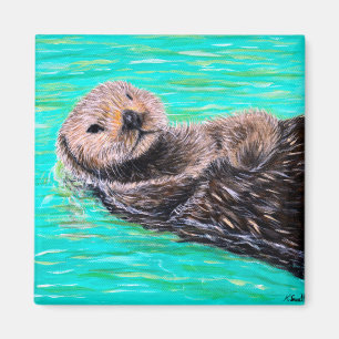 Fluffy Sea Otter-målning Magnet
