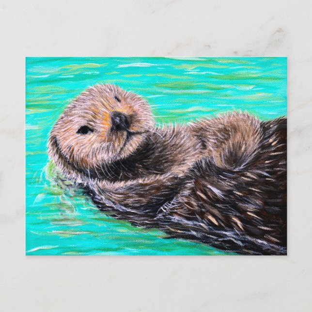 Fluffy Sea Otter-målning Vykort (Framsida)