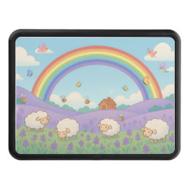 Fluffy Sheep Lavender Field Rainbow Art Dragkroksskydd