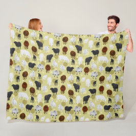 Fluffy Sheep och Lambs Mönster Fleecefilt