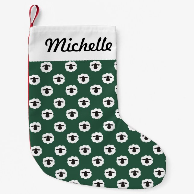 Fluffy Sheep ・ w/ Din text {any Färg} Liten Julstrumpa (Framsidan)