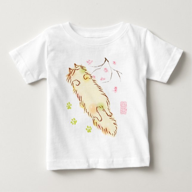 Fluffy Sömnig Katt Tee Shirt (Framsida)