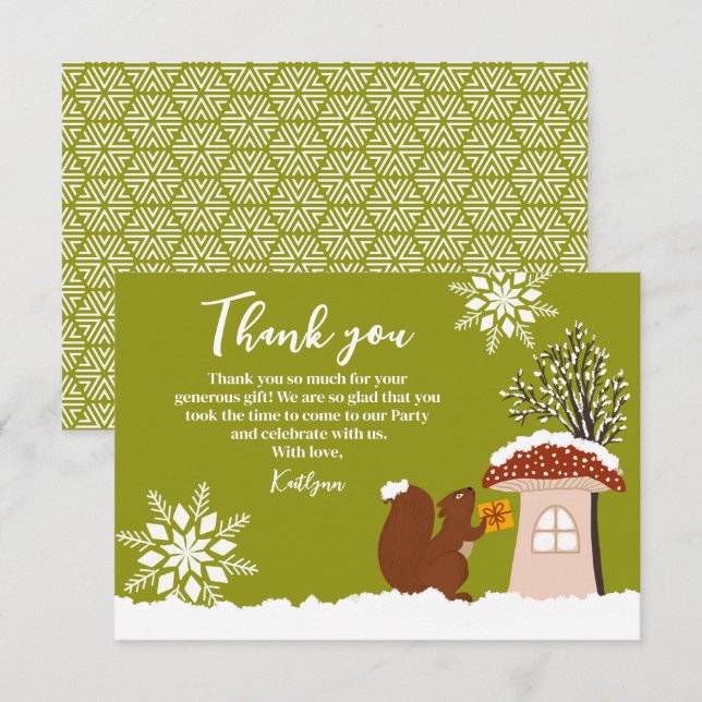 Fluffy Squirrel Gift Winter Baby Shower Gift Tack Kort (Fram/baksida)
