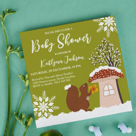 Fluffy Squirrel Gift Winter Baby Shower Inbjudningar
