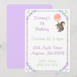 Fluffy Squirrel med Rosa Balloon Birthday Inbjudningar