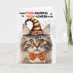 Fluffy Tabby Halloween Cat PURRanormal MEOWolween Helgkort