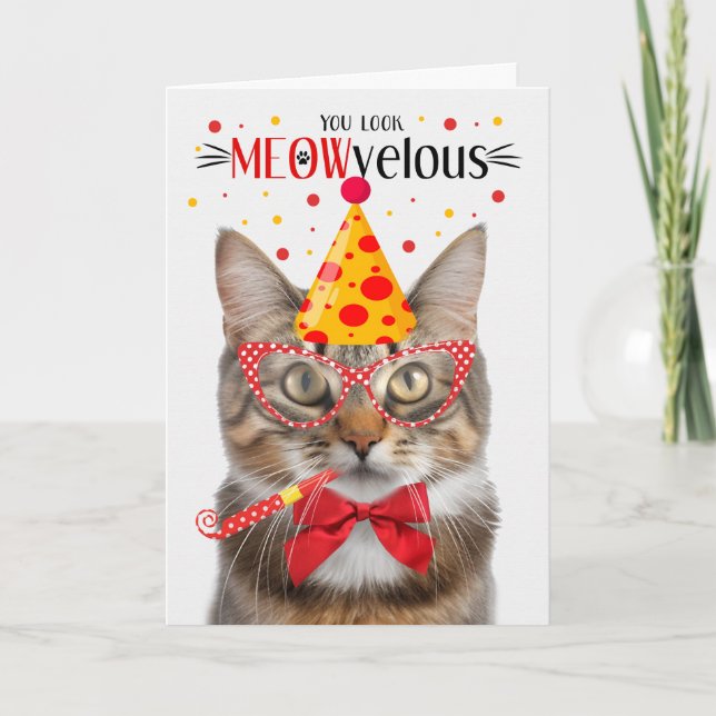Fluffy Tabby katt MEOWvelous Birthday Kort (Framsida)