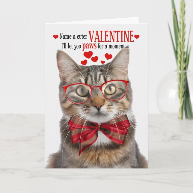 Fluffy Tabby katt Valentindagen Kattdjur Humor Helgkort (Framsida)