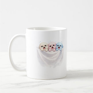 Fluffy Trio in Panic – Cute Pastel Creatures Kaffemugg