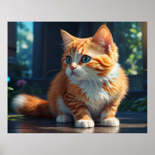 *~* Fluffy Turn Head Kattunge 5:4 Kattdjur Kitten Poster
