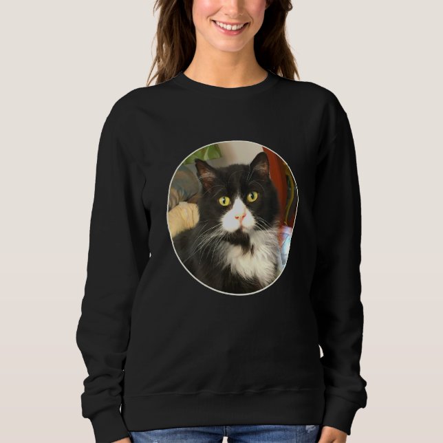 Fluffy Tuxedo Cat Ansikte T Shirt (Framsida)