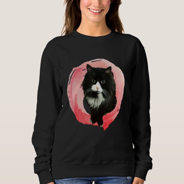 Fluffy Tuxedo-katt i Rosa Fluff T Shirt (Framsida)
