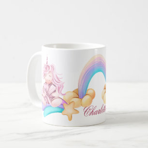 Fluffy unicorn Magic Rinbow personlig namn Kaffemugg