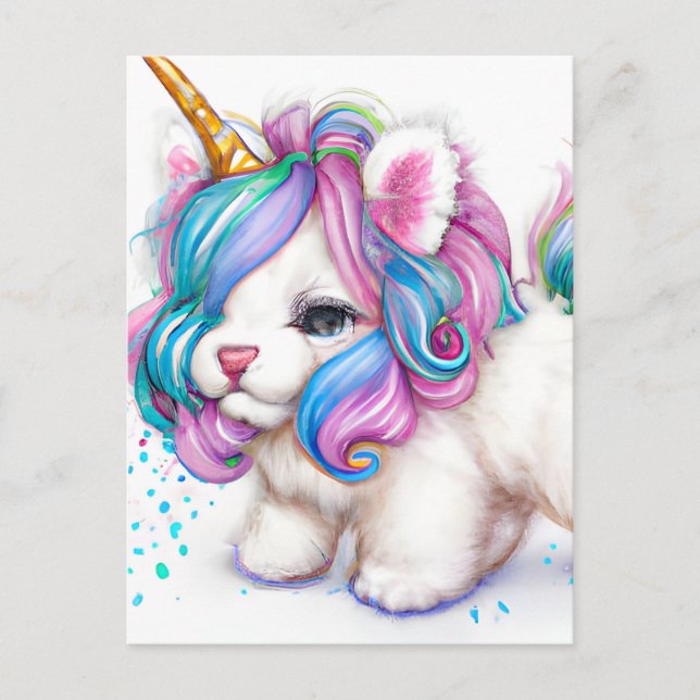 Fluffy Unicorn Puppy Vykort (Framsida)