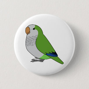 Fluffy vild grönt quaker parrot tecknad teckning knapp