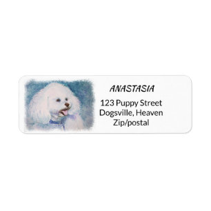 FLUFFY WHITE BICHON FRISE RETURADRESS ETIKETT