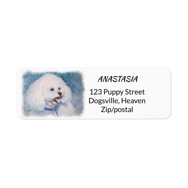 FLUFFY WHITE BICHON FRISE RETURADRESS ETIKETT (Framsidan)