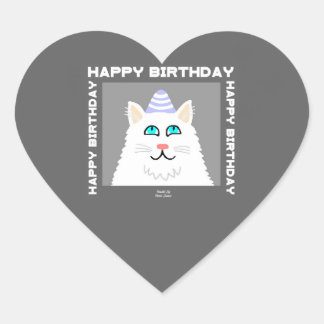 Fluffy White Cat Heart Sticker från födelsedagen Hjärtformat Klistermärke