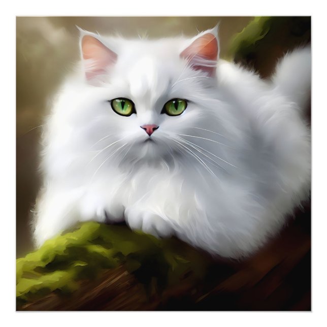 Fluffy White Cat-målning Fototryck (Framsidan)