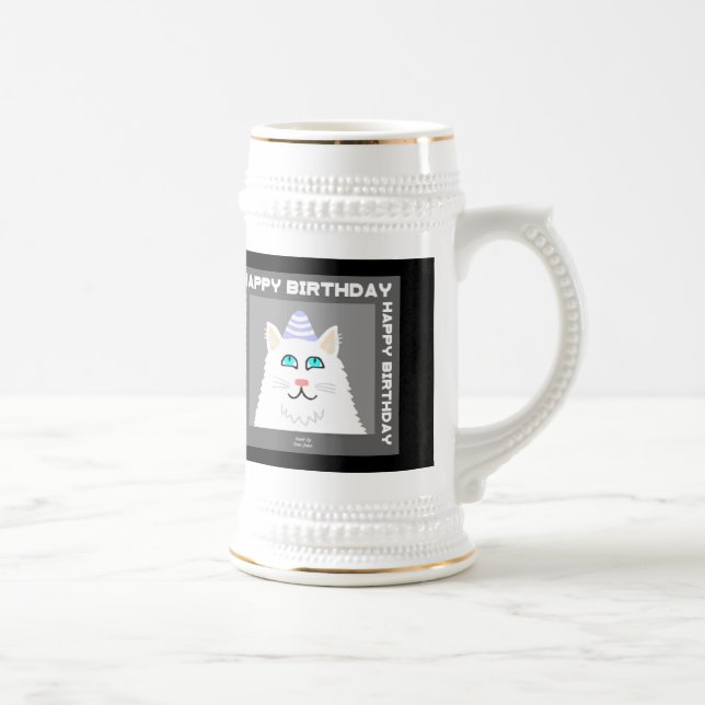 Fluffy White Cat Stein Mugg (Höger)