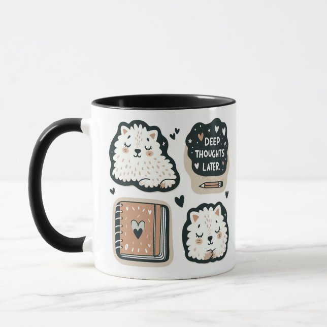 Fluffy White Sheep - "Deep Thoughts Later" Cute Mugg (Vänster)